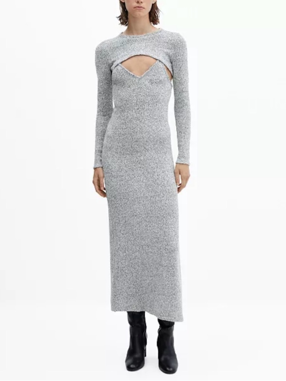 MANGO — Gray Long-Sleeve Dress and Bolero Set — Size L — NWT